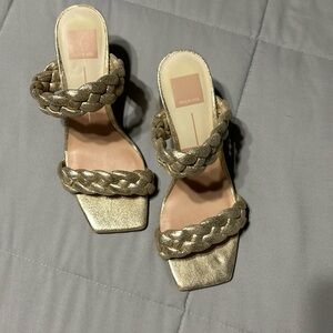 Dolce Vita Metallic Gold Braided Strap Sandal Heels